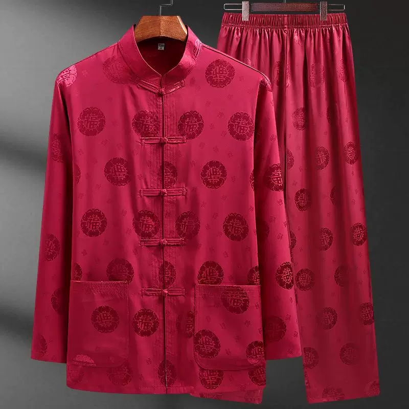 Summer thin silk set for boys for elderly, long-sleeve, Chinese style