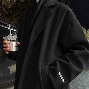 British Wind Wool Coat Men's Autumn and Winter Korean Fashionable Mid-length Woolen Coat Retro High-end Trenchcoat Coat