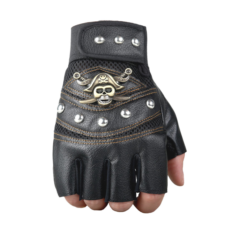 Guantes de cuero de medio dedo nuevos hombres y mujeres piratas al aire libre equitación Fitness Montañismo Rendimiento Ejercicio Rendimiento Deportivo Guantes de PU