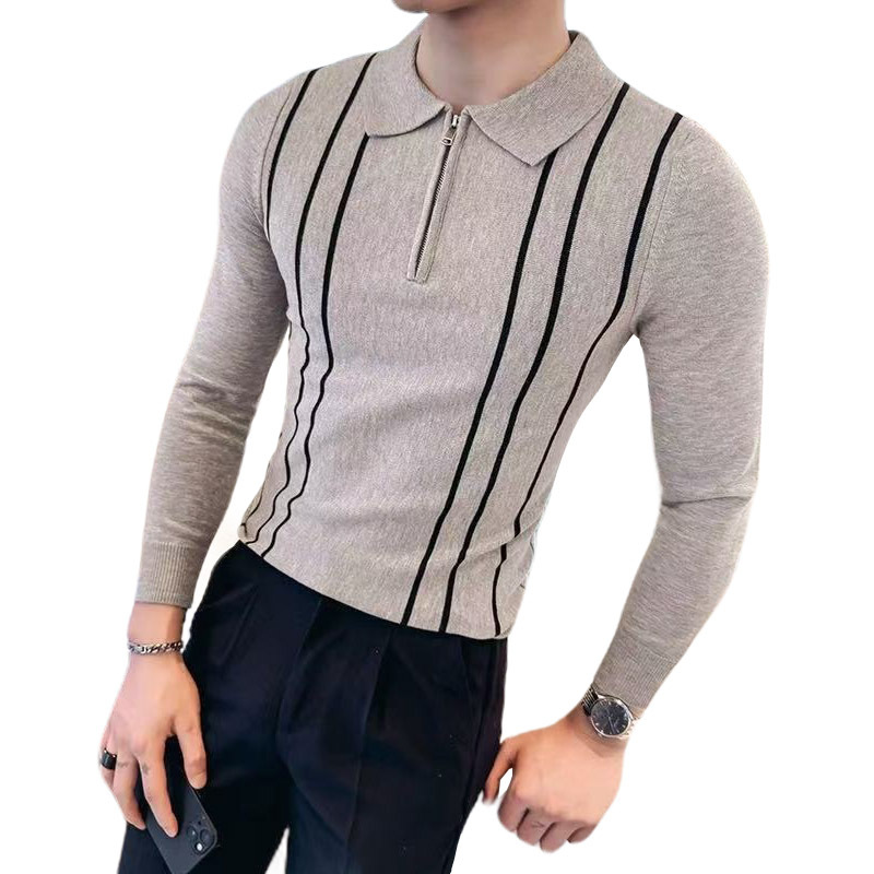Explosiones transfronterizas de tamaño grande europeo polo camiseta de punto con solapa suéter hombre medio cremallera fábrica de negocios al por mayor