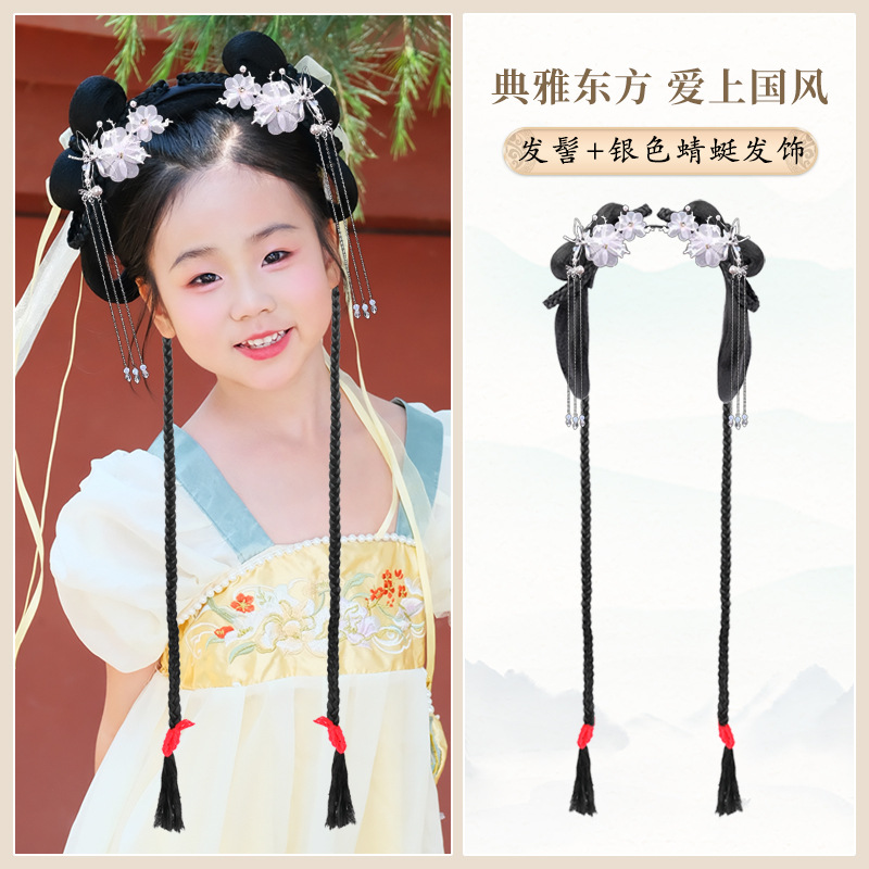 치자나무 부드러운 머리띠 브레이드 + 은색 잠자리 헤어 액세서리 한 쌍