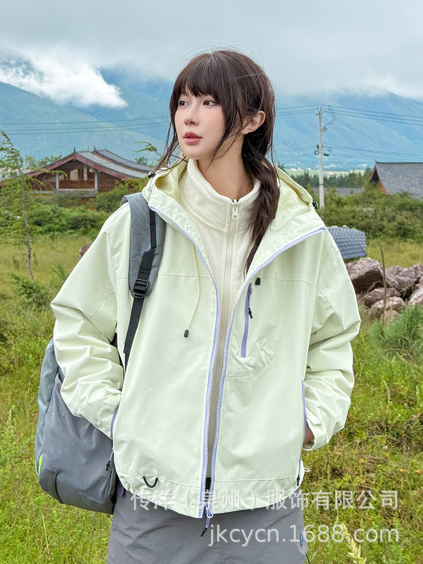 杰克传洋户外3in1冲锋衣徒步登山进藏夹克女式短款小个子防风外套|undefined