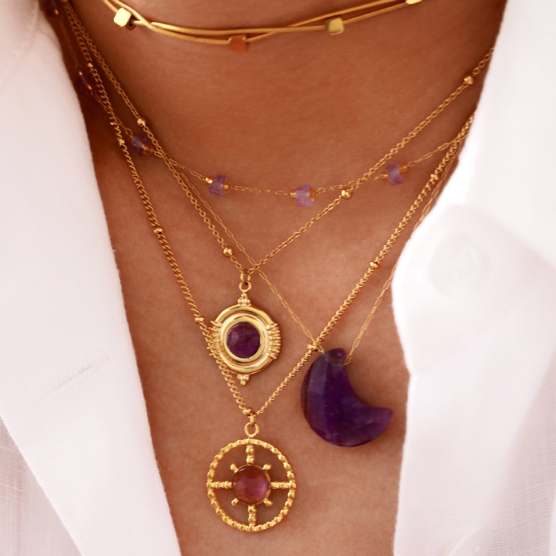 Titanium Steel Pendant Material Wholesale Jewelry Simple Style Geometric Moon Titanium Steel Pendant Necklace