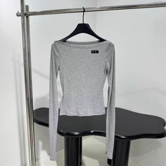 Nanyou レディース 25 夏秋新ファッション年齢軽減スタイルレターパッチワンショルダーカラー薄底長袖 Tシャツ