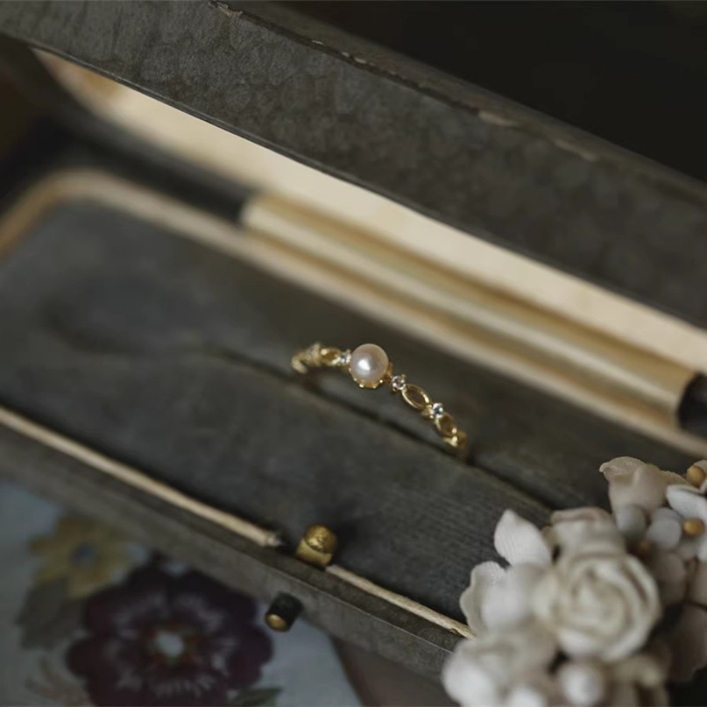 French Retro Pearl Zircon Ring Adjustable Vintage Artistic Jewelry_voghion.com