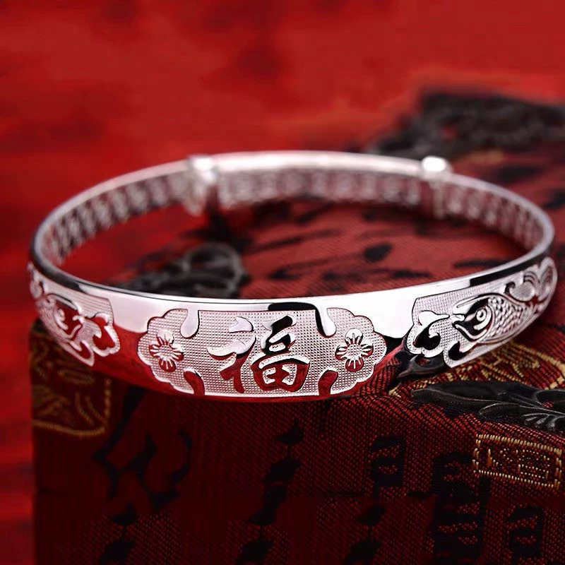 Серебряный браслет для матери, серебро 9999 образец, дракон и феникс, подарок на день рождения