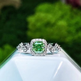 0.513ct18K gold and green diamond ring clarity vs fashion simple European and American best selling square diamond ring hand jewelry