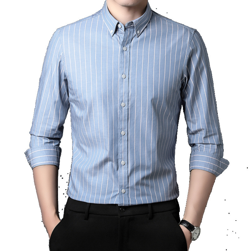 2025春ストライプ男性カジュアル綿日常シャツ男性長袖シャツ中年カジュアルゆるいお父さん服|undefined