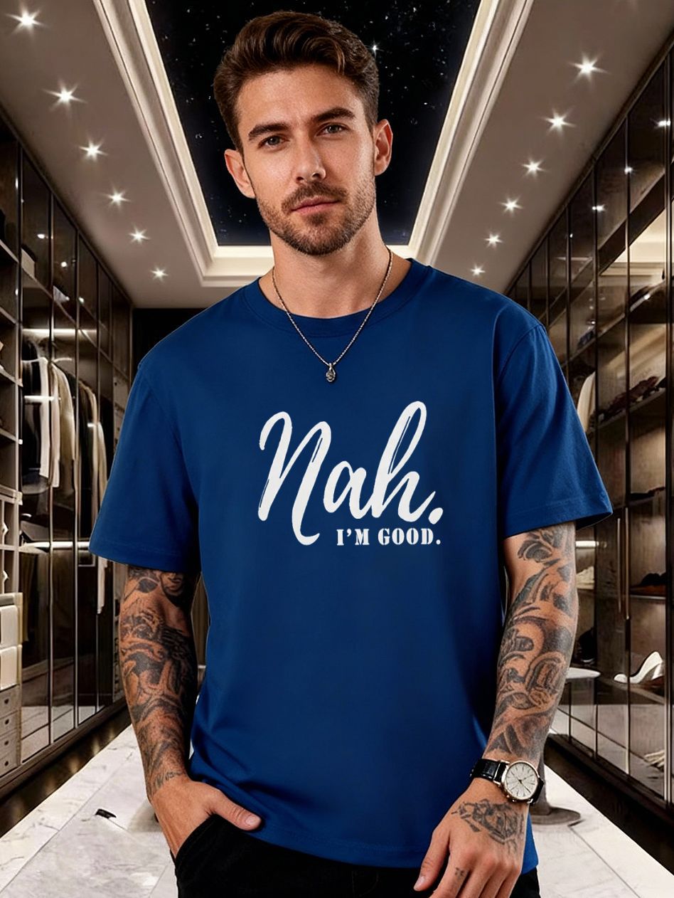 Nah Letter Print Short Sleeves, American Retro Loose T-shirt_viptrois.com