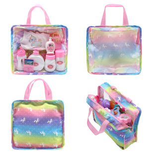 Doll accessories rainbow handbag transparent window can hold doll clothes carding mirror tableware travel suit 18-inch Play House