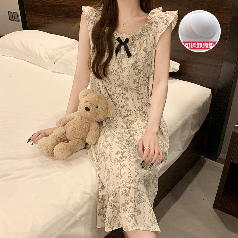 Camisón de las mujeres vestido de mitad de longitud verano dulce Correa linda princesa estilo estudiante con almohadilla en el pecho pijamas vestido entrega en vivo
