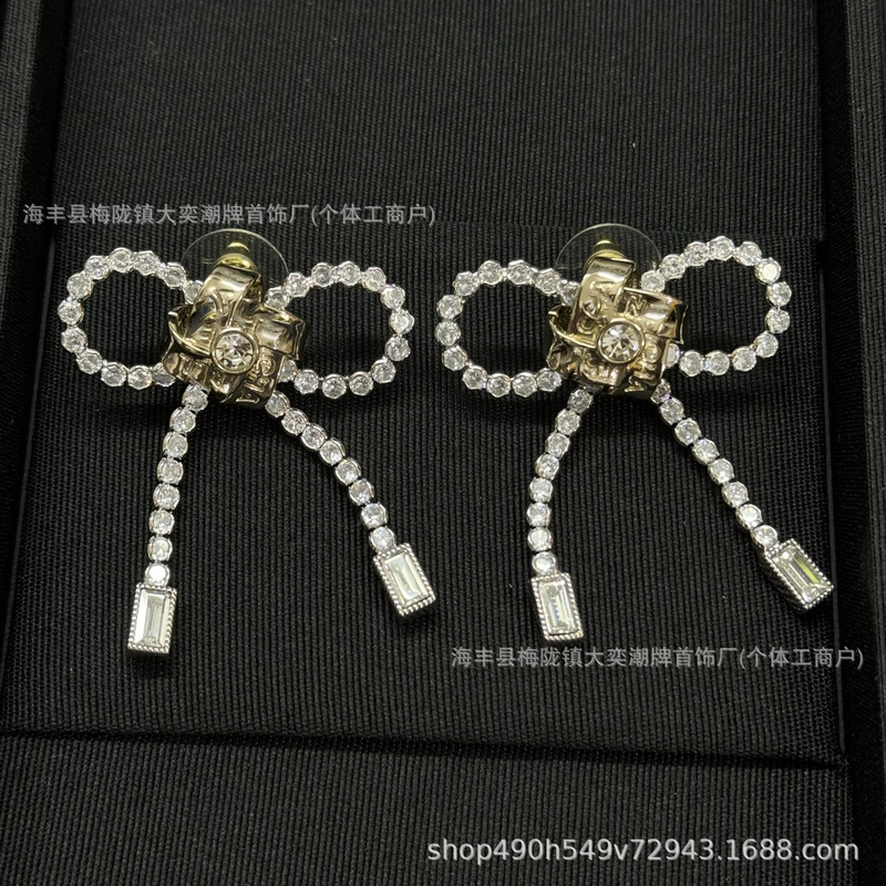 25b新款高版本小香风耳钉女 双C爱心蝴蝶耳环925耳针轻奢高级耳饰|undefined