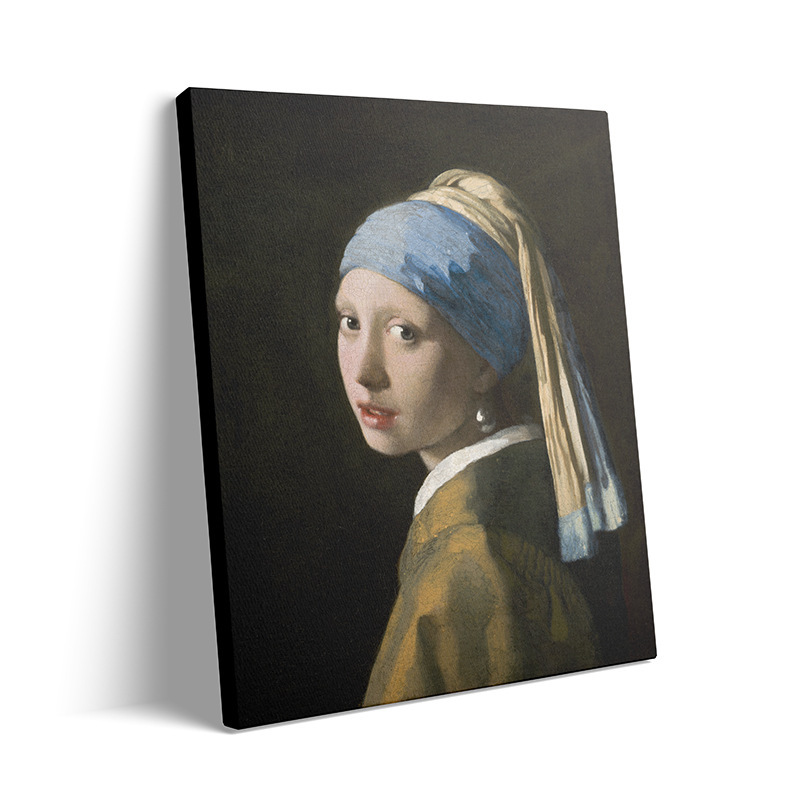 Oil Painting of a Girl Wearing Pearl Earrings, Q Version Mona Lisa, Bedroom and Living Room Famous Painting Character Decorative Painting