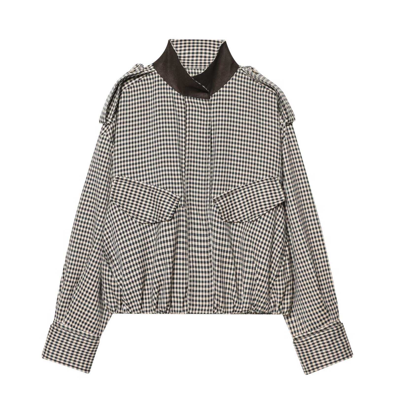 2026 Spring New Product European and American Cross-Border Women's Street Fashion Plaid Bomber Jacket W019 1845