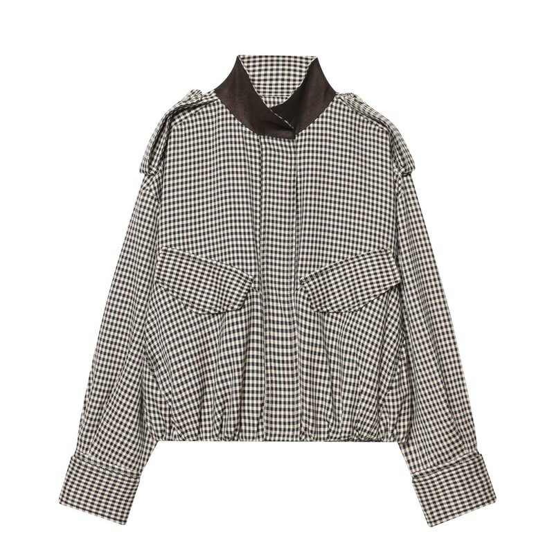 2026 Spring New Product European and American Cross-Border Women's Street Fashion Plaid Bomber Jacket W019 1845