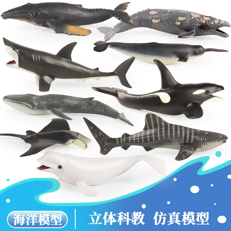 Simulated Marine Animal Toy Model Blue Whale Devil Fish Great White Shark Megalodon Killer Whale Beluga Whale Aquarium Ornaments