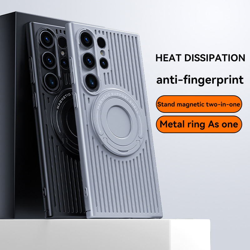 Suitable for Samsung S25Ultra Cooling Magnetic Pull Rod Bracket Mobile Phone Case Cross-Border S24Plus Cut Out Protective Cover