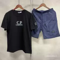Men's Loose-Fit Casual Short-Sleeve Drawstring Pocket Tee with Graphic Print & Multi-Pocket Shorts - Ready to Ship with Tags