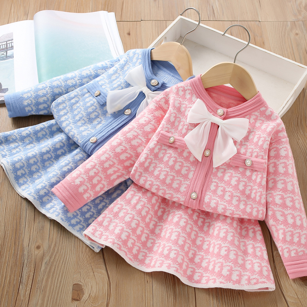 Suéter para niña, otoño/invierno 2023, nuevo estilo occidental, pequeña fragancia, pajarita de manga larga, vestido de princesa para niños dos_voghion.com