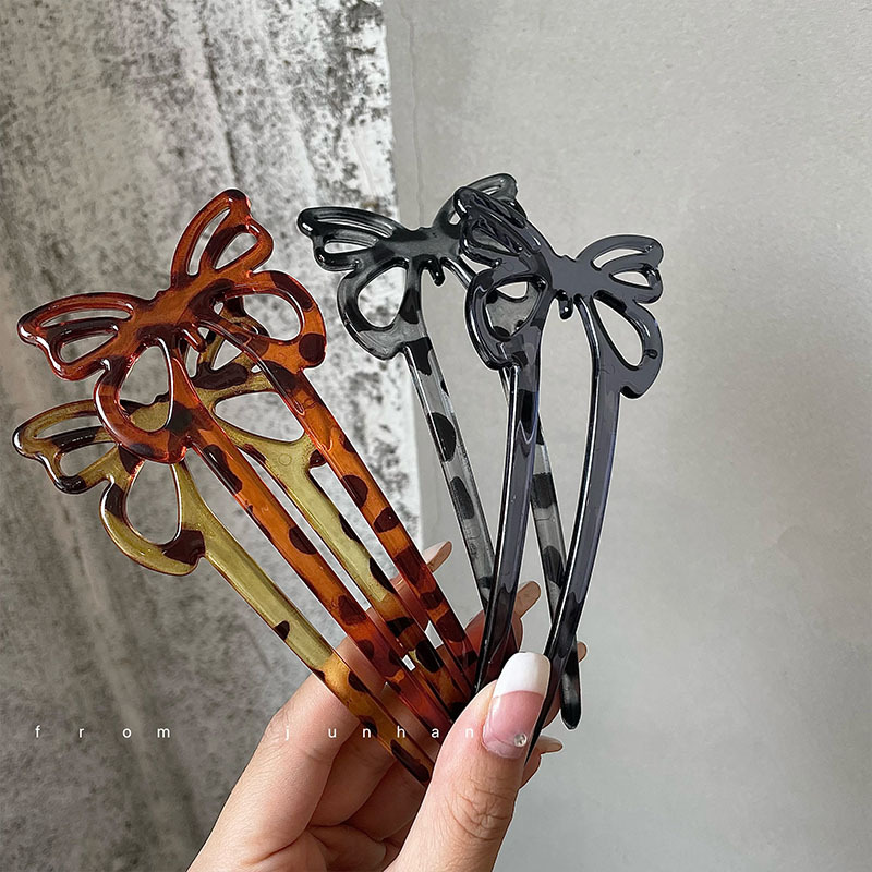 仙女法式复古树脂蝴蝶U型盘发簪少女高级感设计发饰发叉头饰