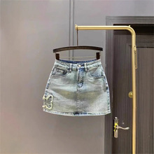蝴蝶刺绣牛仔短裤子女夏季复古设计感大码高腰显瘦包臀防走光