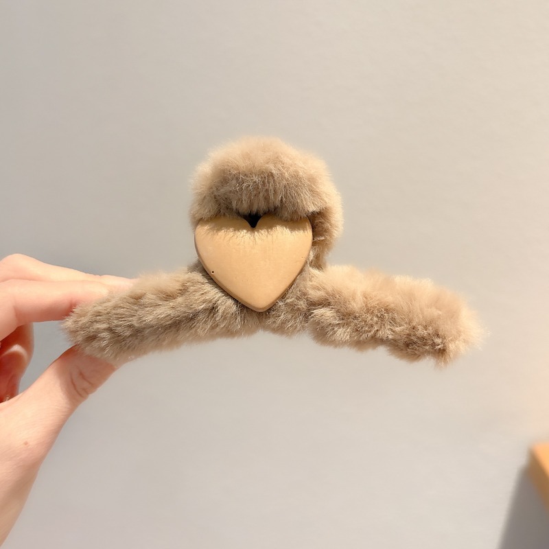 Clip de pelo coreano de peluche de invierno de cabeza de mujer gran clip de tiburón de caño y invierno clip de cabello de café clip de cabeza