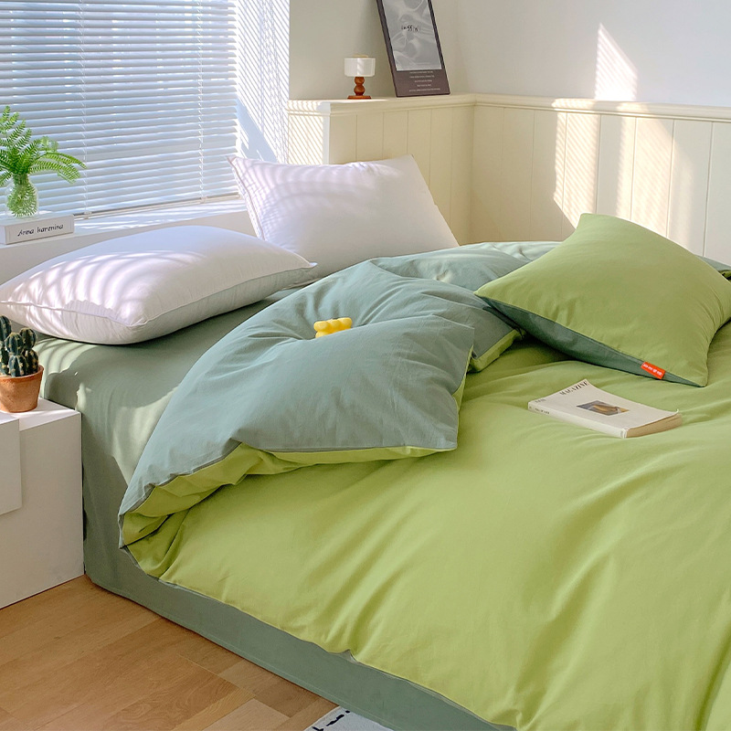 Madre y bebé clase A simple de color sólido doblemente todo el algodón lavado con agua cuatro piezas de algodón dormitorio de estudiantes tres piezas de sábanas cubiertas