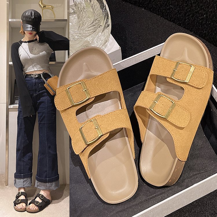 Vintage Birkenstock Shoes Slippers Women's Summer Outfit Pregnant Women's chubby girl Wide Feet Fat Soft Flat plus size 41-43 Beach Sandals