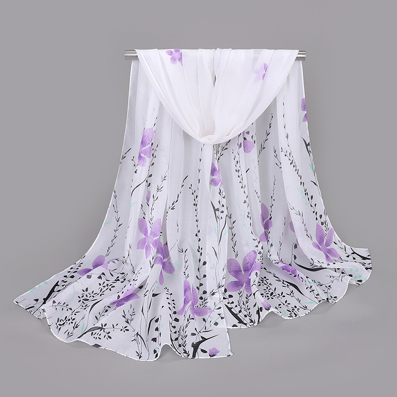 新款夏季雪纺印花丝巾 树也花朵沙滩巾批发