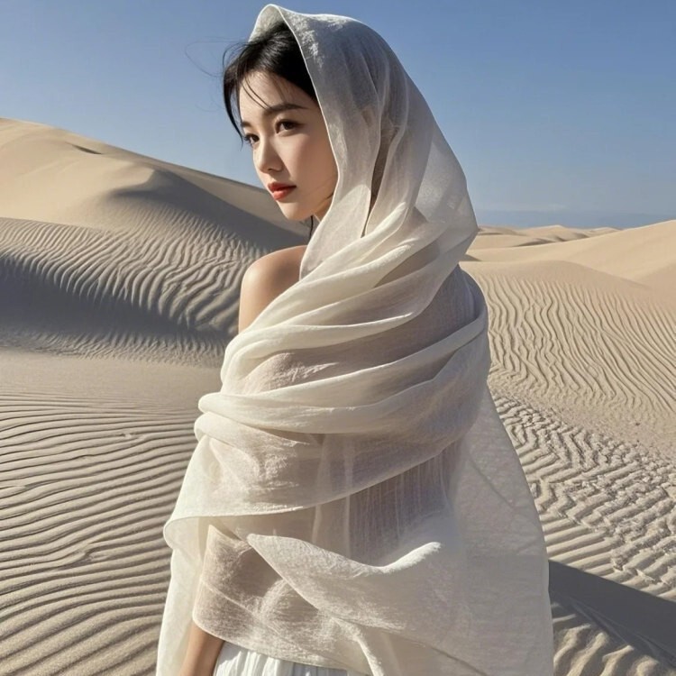 Qinghai Chaka Salt Lake Travel Photography Red Imitation Cotton and Linen Scarf for Women, Desert Sun Protection Shawl, Seaside Travel Scarf