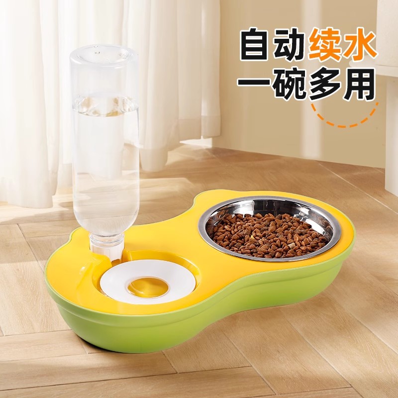 Tazón para mascotas al por mayor Tazón para gatos de plástico Tazón doble Tazón para beber agua automática Tazón para comida anti-volcado Tazón para mascotas Tazón para arroz lindo para gatos Tazón para gatos