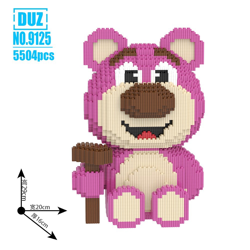 Mochila fresa oso ensamblado serie bloques de construcción juguetes educativos para niños niñas regalo cumpleaños adornos