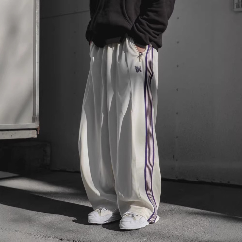 Needles Butterfly Embroidery European and American Style Wide-Leg Patchwork Pants for Men and Women, Couple's Solid Color Sports Casual Wide-Leg Pants Ins Needles Butterfly Embroidery European and American Style Wide-Leg Patchwork Pants for Men and Women, Couple's Solid Color Sports Casual Wide-Leg Pants Ins