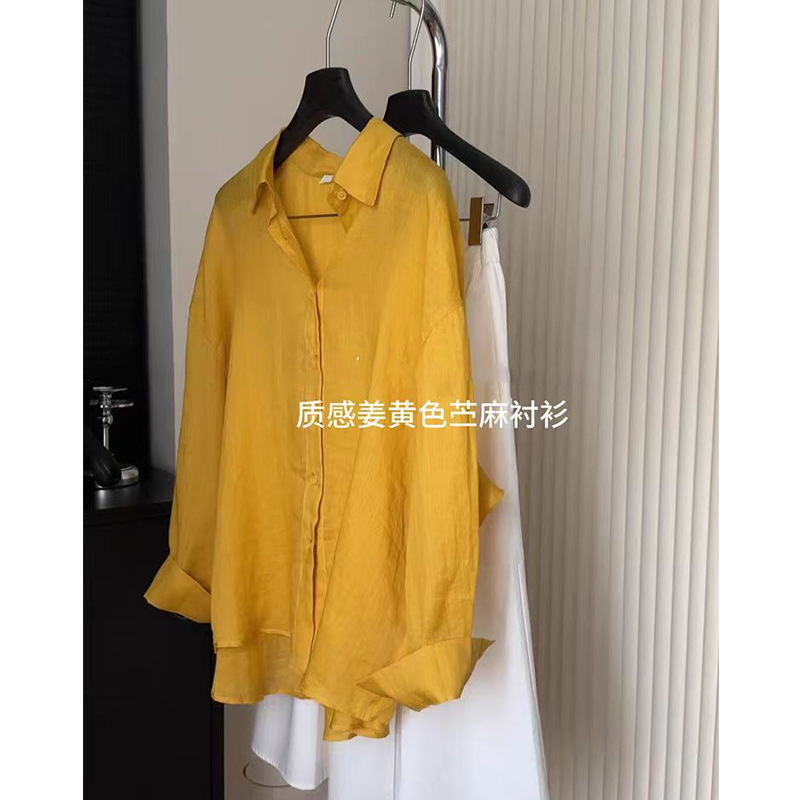 CHAO级推荐！超有质感！亚麻姜黄色衬衫女2025年显瘦上衣法式风潮|undefined