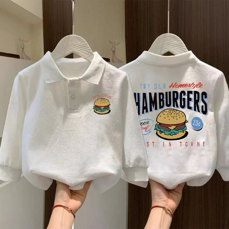 Children's Pure Cotton Polo Shirt Cartoon New Style Long-Sleeve Pullover Outerwear for Boys and Girls Trendy