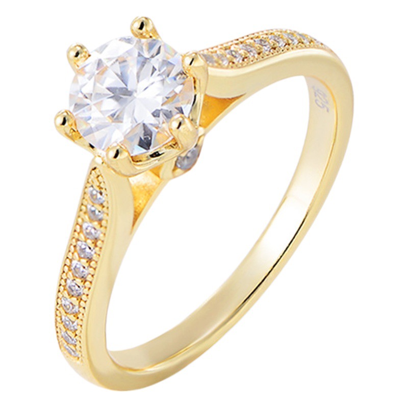 Europeo y americano transfronterizo clásico anillo de diamantes de seis garras S925 anillo de plata esterlina regalo de cumpleaños anillo de bodas luz lujo simple joyería de moda