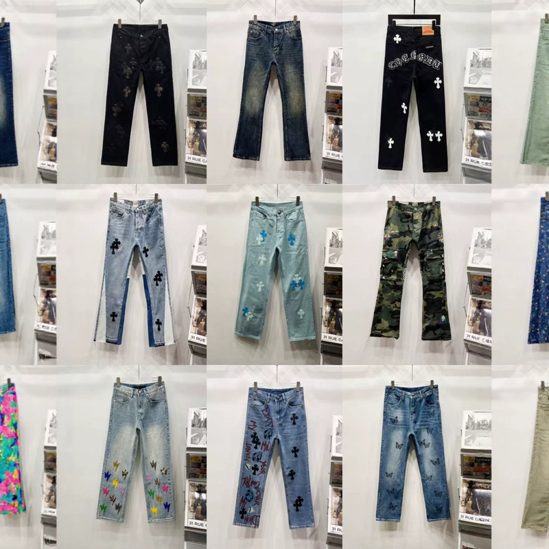 High Street Fashion Brand Ch Croxx Metal Patch Cross Washed Large Size Loose Straight Jeans in Stock High Street Fashion Brand Ch Croxx Metal Patch Cross Washed Large Size Loose Straight Jeans in Stock