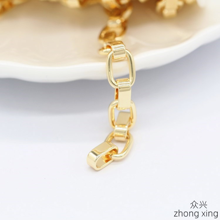 新款純銅手工鏈條電鍍14K保色真金 韓版開口幾何鏈子diy飾品配件