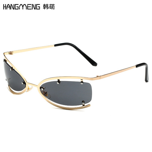  Personalized Metal Cat Eye Sunglasses for Women Personalized Y2K Future Technology Style Sunglasses for Men Half Frame Sunglasses Trend