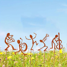 厂家直销5件套音乐家奏乐地桩生锈复古金属乐队人物雕塑广场装饰