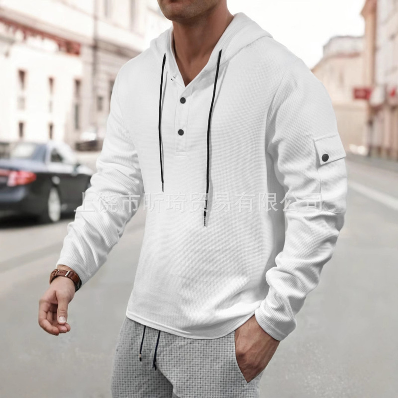 2025 Europe and the United States cross-border spring and summer new plus size men's heavy oversized waffle hooded sweater thin 2025 Europe and the United States cross-border spring and summer new plus size men's heavy oversized waffle hooded sweater thin