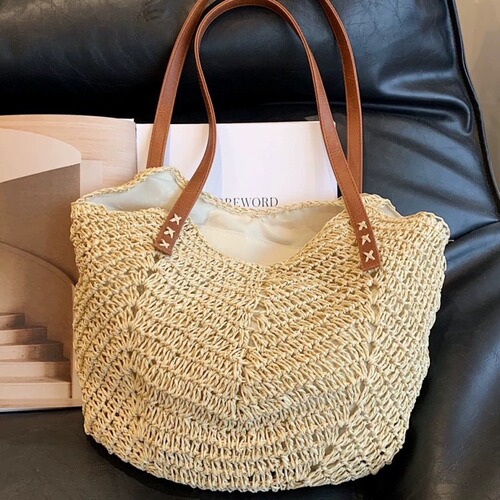 Lazy Style Grass Weaving Bag 2024 Spring New Arrival Large Capacity Spring Outing Shoulder Bag Fashion Hiking Handbag Beach Bag
