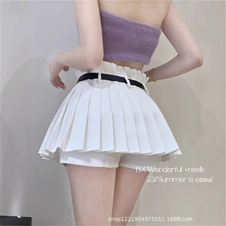 学院风设计感百褶裙女春夏蕾丝花边拼接小众辣妹字短裙半身裙子