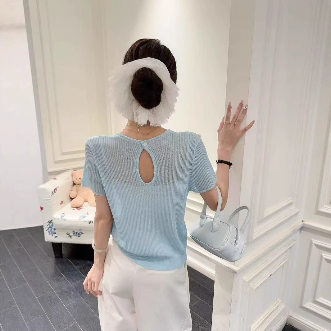 Breathable thin knitted sweater, silk T-shirt
