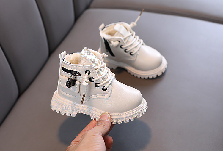 Nuove scarpe invernali da bambina in cotone felpato e ispessito, stivali Martin da ragazzo, taglio basso morbido in stile britannico_voghion.com