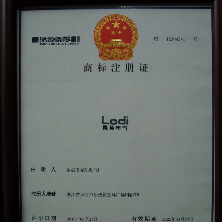 隆顶电气 注册商标 品牌 电器技术 乐清市隆顶电气厂 Lodi