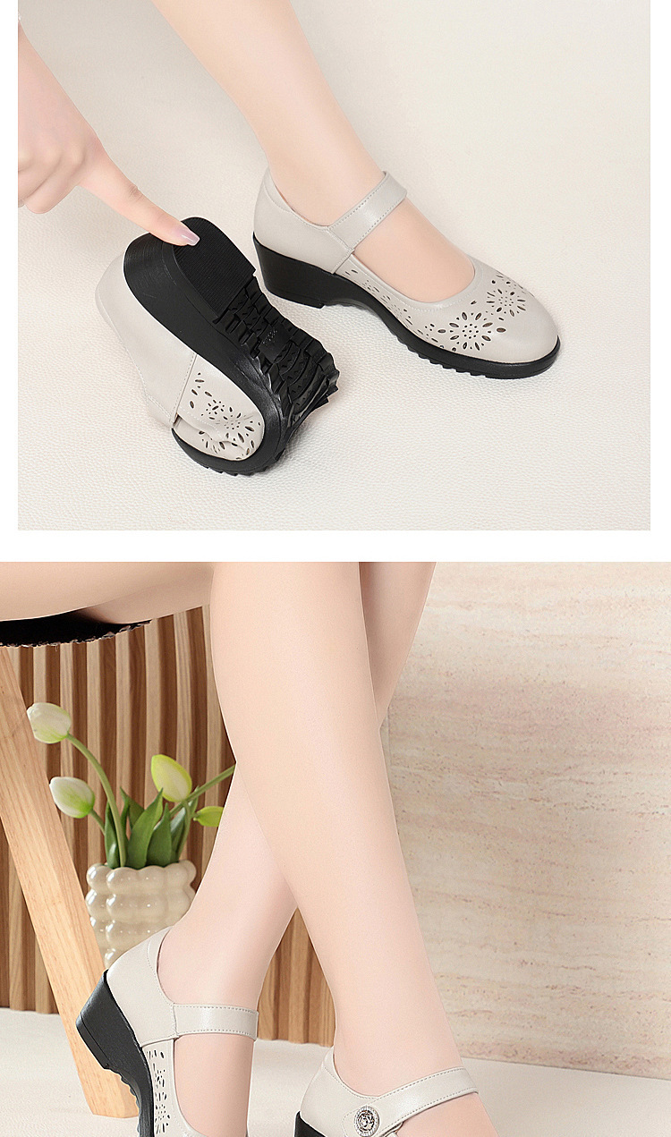 Sandal nữ da thật đế mềm kiểu đục lỗ thoáng khí — Đen【Kiểu đục lỗ】 chi tiết 11