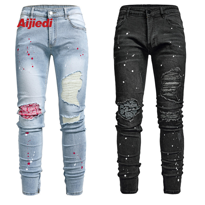 Men's European and American Style Pants Wis Ripped Cross-Border Men's Jeans Men's Zipper Tight New H Amazon Cotton Men's European and American Style Pants Wis Ripped Cross-Border Men's Jeans Men's Zipper Tight New H Amazon Cotton