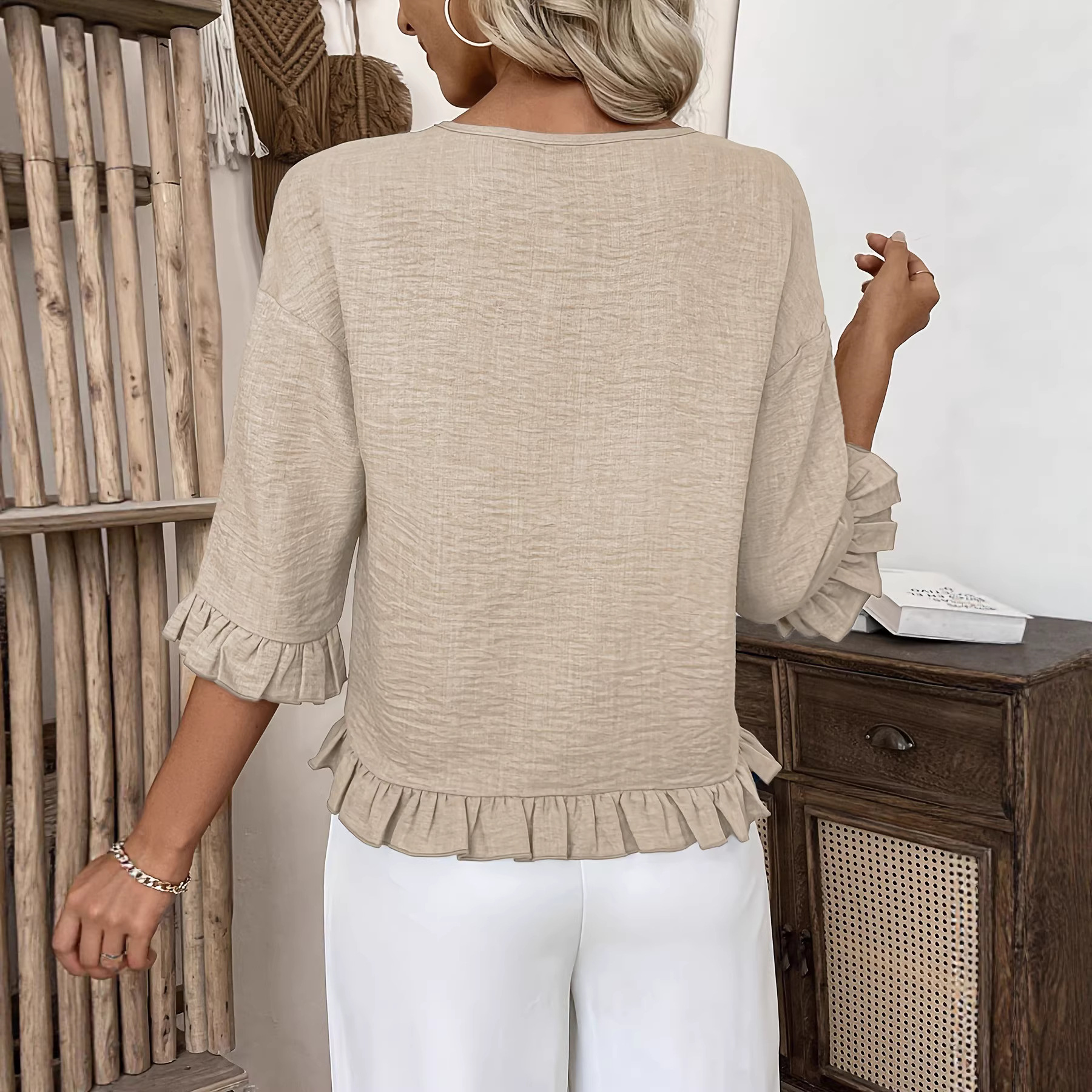 2026 Half Sleeve Women's Short Sleeve Crew Neck Solid Color Loose Shirt Thin Breathable_ecoleips.com