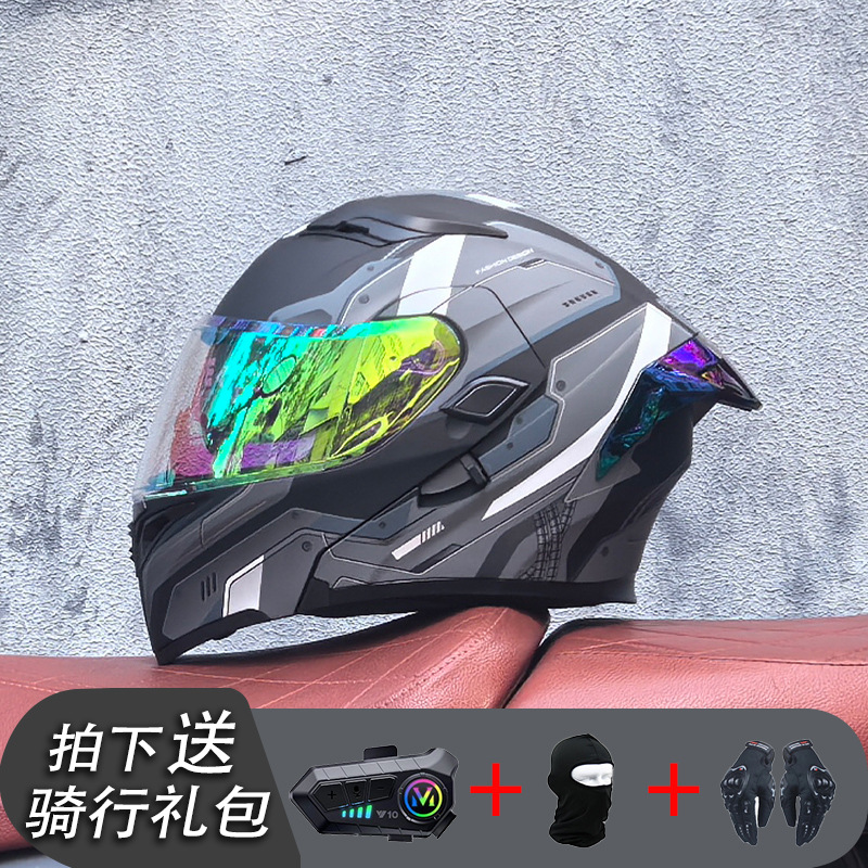 ORZ Casco de carreras Casco de doble lente totalmente cubierto para hombre Casco completo Four Seasons Travel Rally Casco completo Personalidad Bluetooth